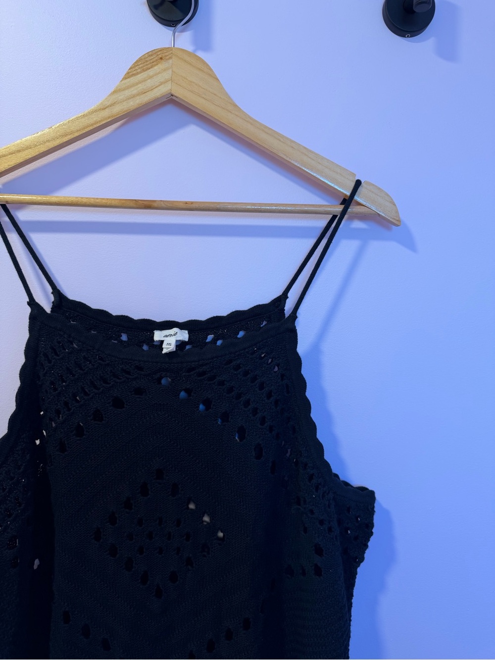 Aerie Sheer Black Cotton Crochet Spaghetti-Strap Beach Coverup XXL